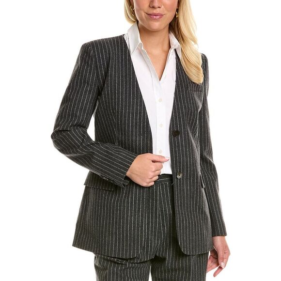 Michael Kors Womens  Pinstripe Wool-Blend Blazer, Grey - Picture 1 of 3